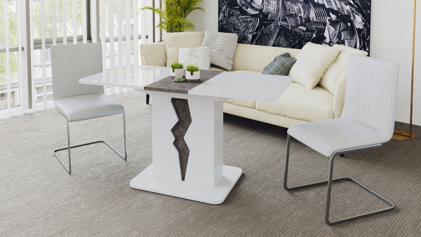 Стол Раздвижной «Шеффилд» исп. 1 Белый Глянец/Камень/ Д-1100/1417 x Ш- 701 мм x В-752 мм