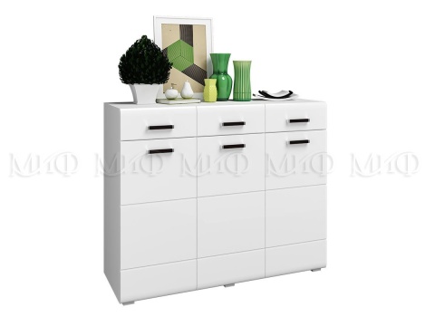 Комод Ницца NEW 3 Двери + 3 Ящика МДФ Белый Глянец (Ш-1200 x В-980 x Г-432 мм) 